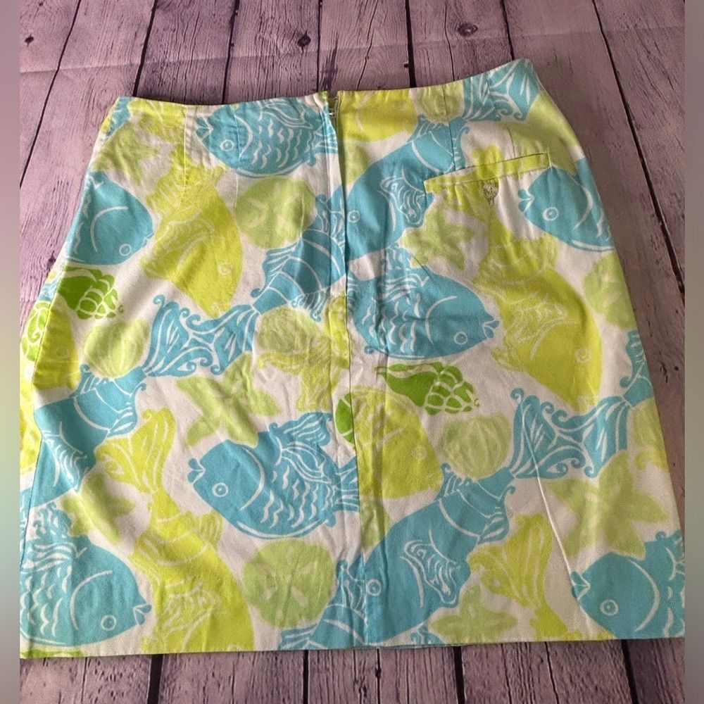 Lilly Pulitzer Classic Cool Water Yellow Green Aqua Print Preppy Skirt Size 6P - Picture 6 of 7